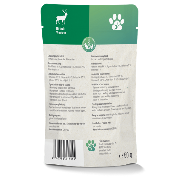 Fellicita Snacks Fellicita Hirsch Sticks 10x 50g Fellonis Katzensnacks