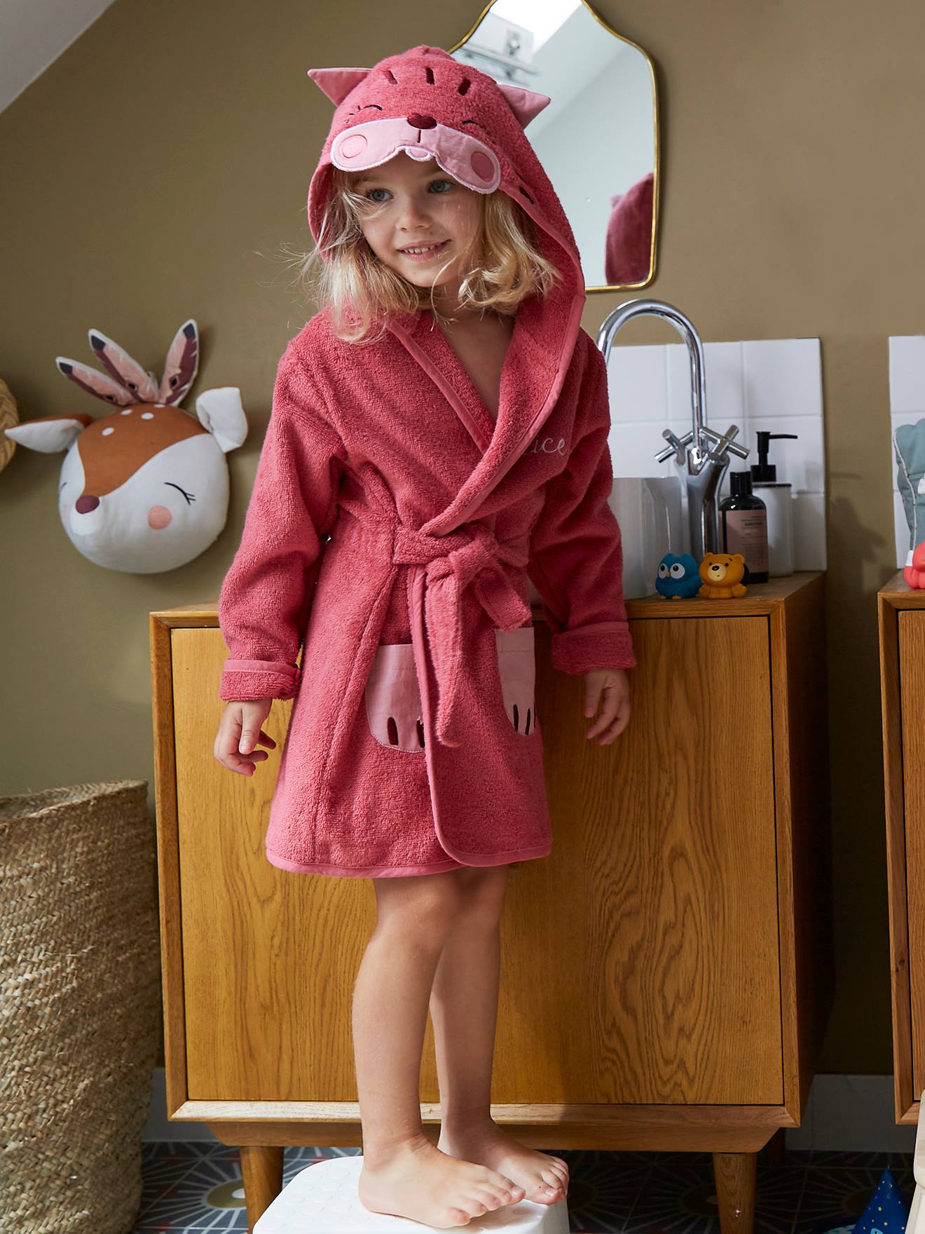 Peignoir de bain enfant Chat framboise