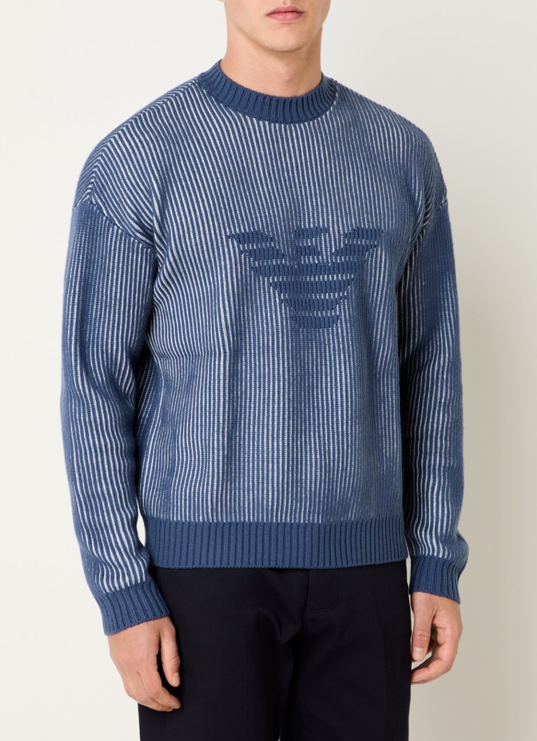 Emporio Armani Rib-knit sweater in virgin wool blend with knitted-in logo