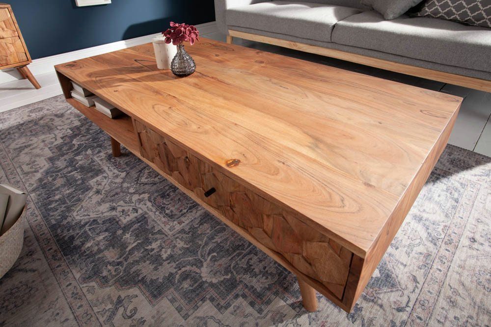 riess-ambiente Couchtisch MYSTIC LIVING 100cm natur (Einzelartikel, 1-St), Wohnzimmer · Massivholz · Stauraum · Metall · Akazie · Retro Design