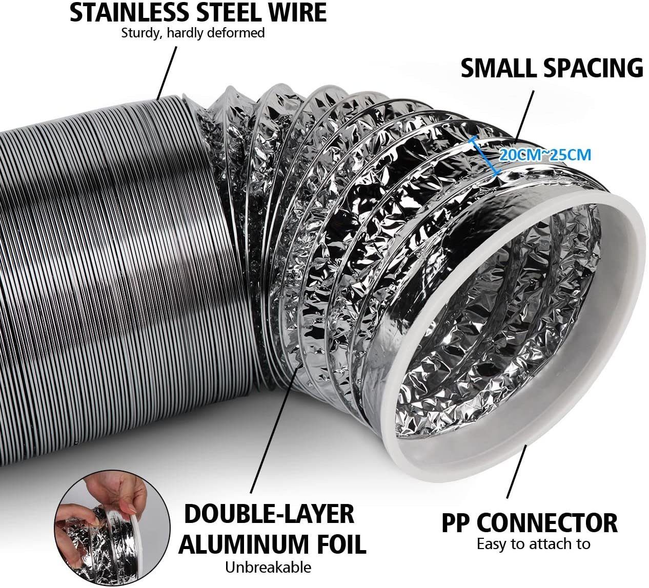 Homewit Sprühschlauch Abluftschlauch Aluminiumfolie für Abzugshaube Trockner Dunstabzug, (1 St), 125mm 6 m mit 4 Stück Kabelbinder
