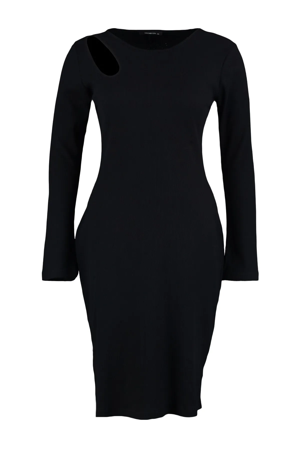 Trendyol Curve  Schwarzes, detailliertes Midi-Strickkleid mit Ausschnitten TBBAW23AH00064