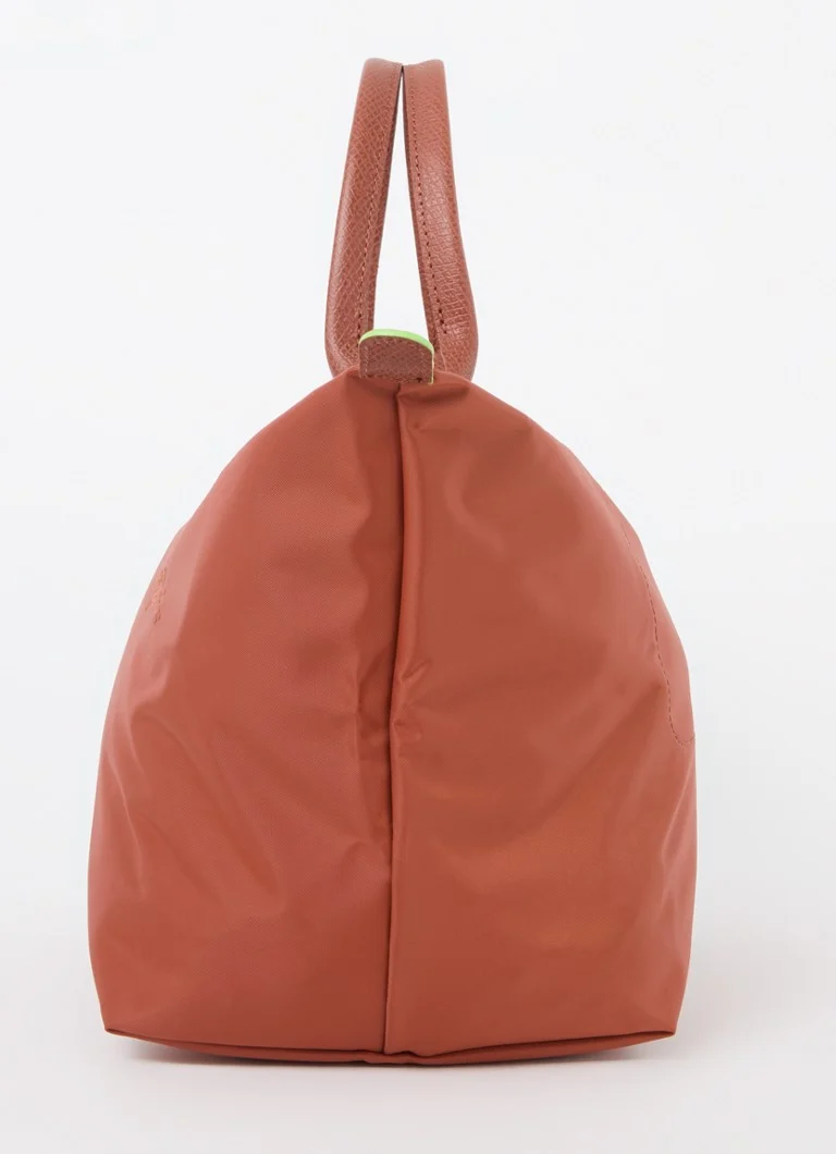 Geantă verde Longchamp Le Pliage, mărimea M, cu detalii din piele.
