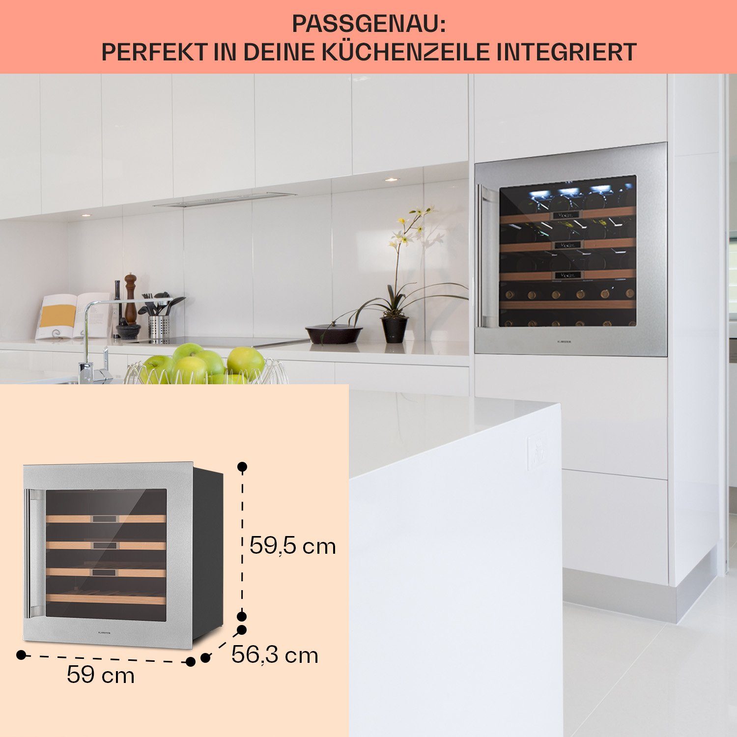 Klarstein Weinkühlschrank Vinsider 36 Built-In Uno, für 36 Standardflaschen á 0,75l