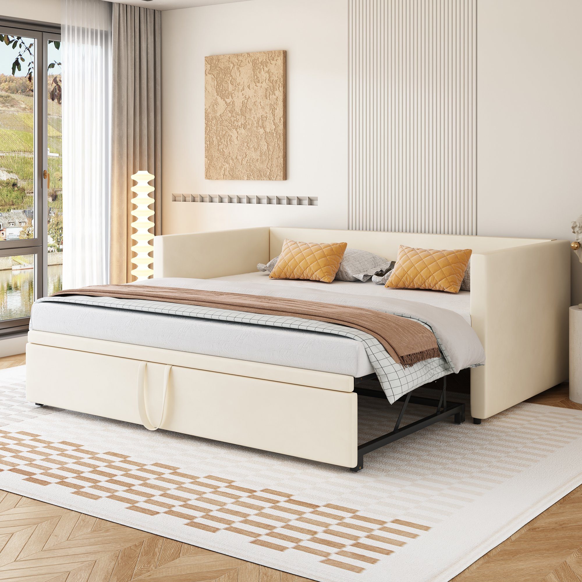HAUSS SPLOE Polsterbett Tagesbett Polsterbett Kinderbett Schlafsofa Ausziehbares Schlafsofa (mit Lattenrosten, 90/180*200 cm), Samtstoff, ohne Matratze