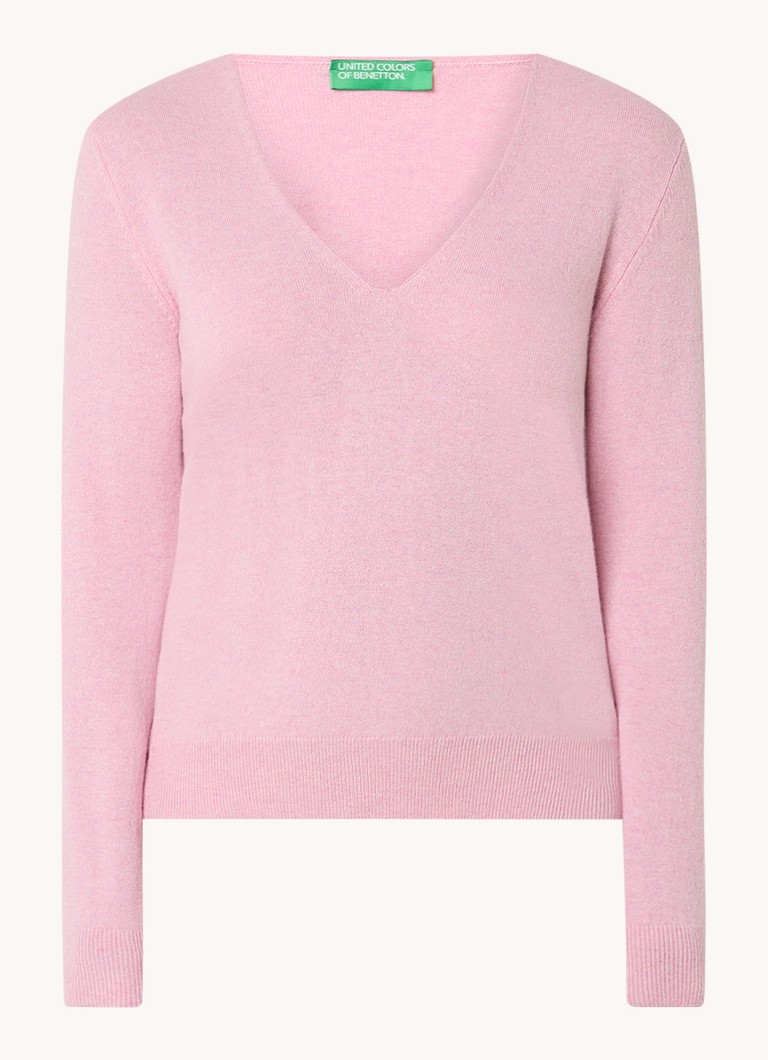 Maglione Benetton in lana vergine a maglia fine con scollo a V