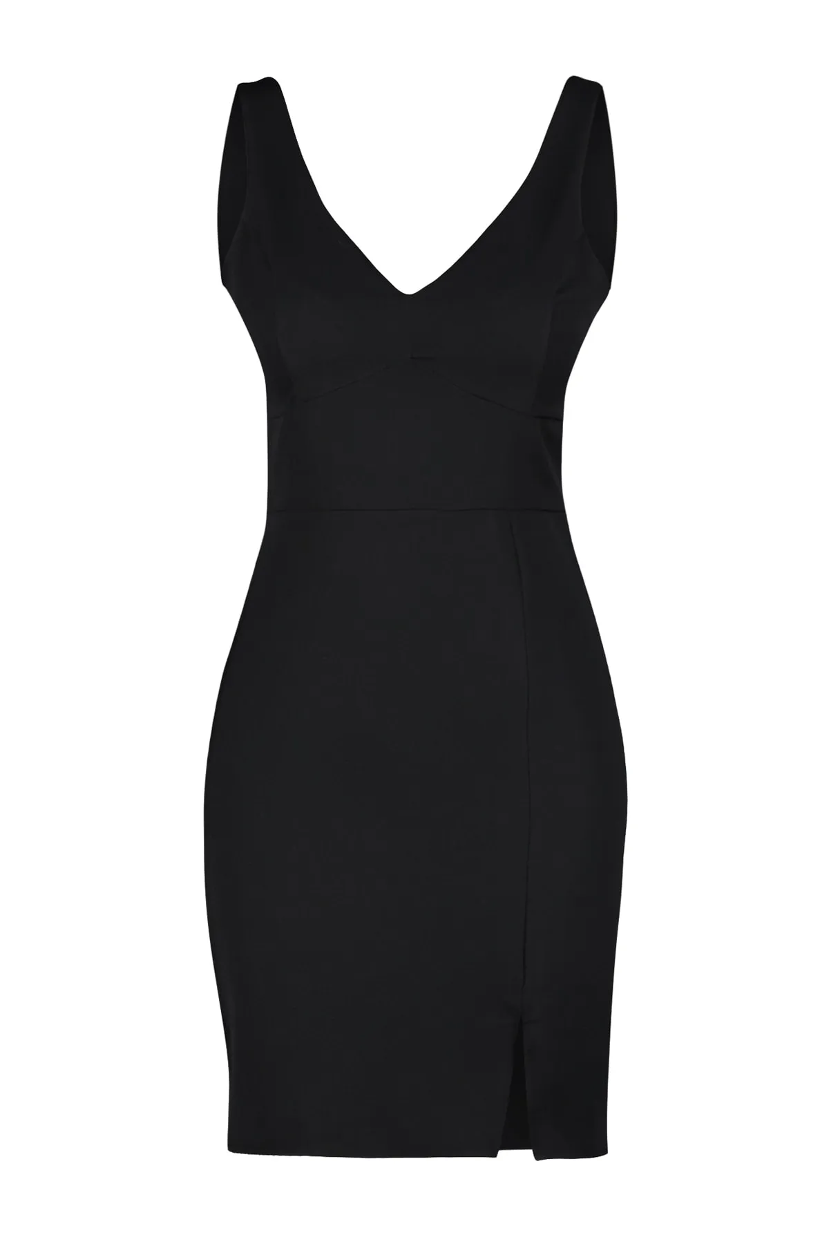 Trendyol Collection  Schwarzes figurbetontes Mini-Webkleid mit V-Ausschnitt TWOSS23EL02036