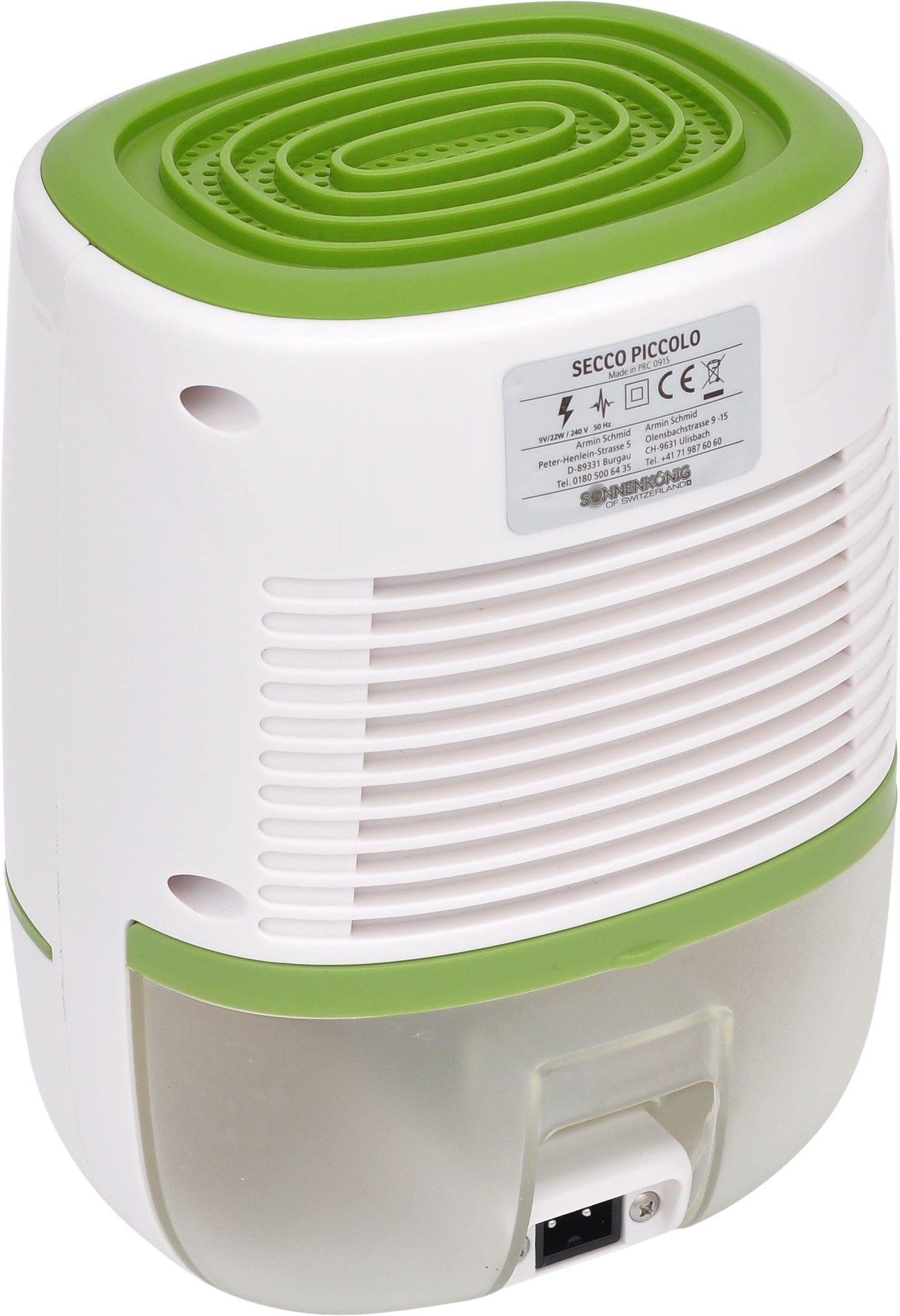 Sonnenkönig Luftentfeuchter 10100151 / Secco Piccolo Grün, für 25 m³ Räume, Entfeuchtung 0,22 l/Tag, Tank 0,6 l