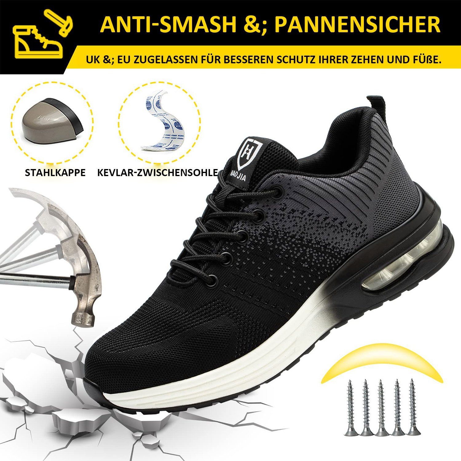 MAGICSHE Arbeitsschuhe für Männer und Frauen Sicherheitsschuh Leichte Sport Arbeit Training Schuhe Stahl Zehen Größen 37-46