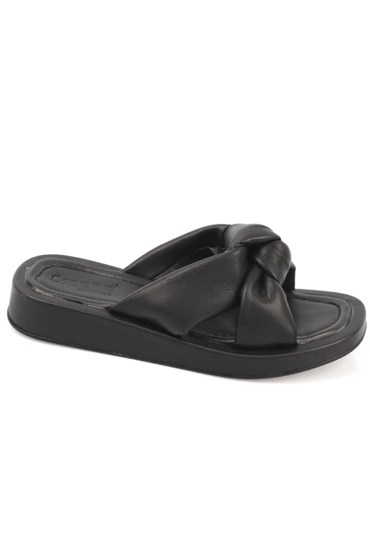 Capone Outfitters  Capone Flat Heeled Cross Soft Banded Comfort Schwarze Damenhausschuhe