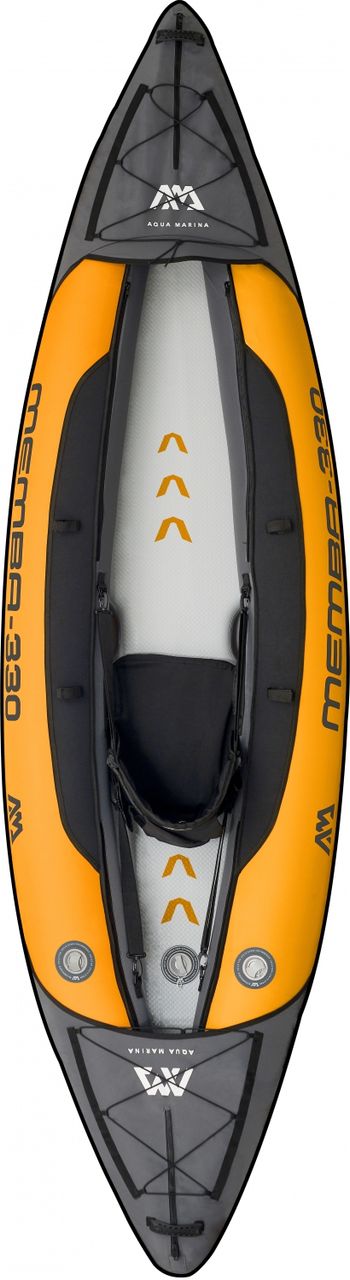 PureHaven Aqua Marina Kajak 330x90 cm für 1 Person mit Luftsitz verstellbarer Lehne Transporttasche Reparaturset und Handpumpe strapazierfähig Orange/Anthrazit