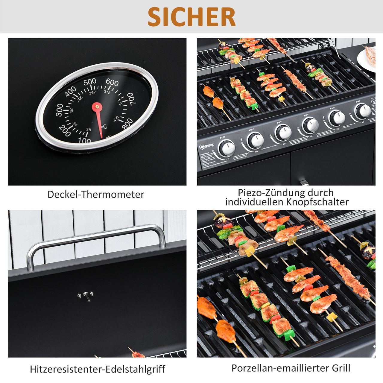 Outsunny Gasgrill BBQ Metall Schwarz 135 x 50 x 100 cm