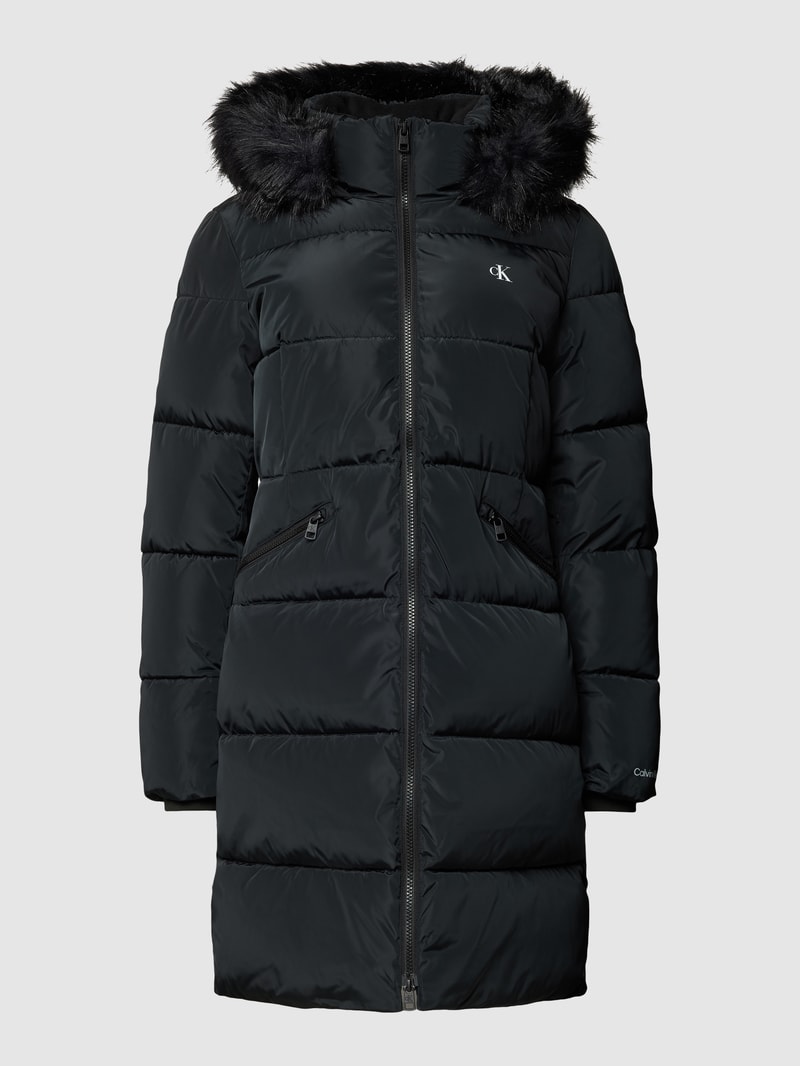 Steppmantel mit Label-Print in black