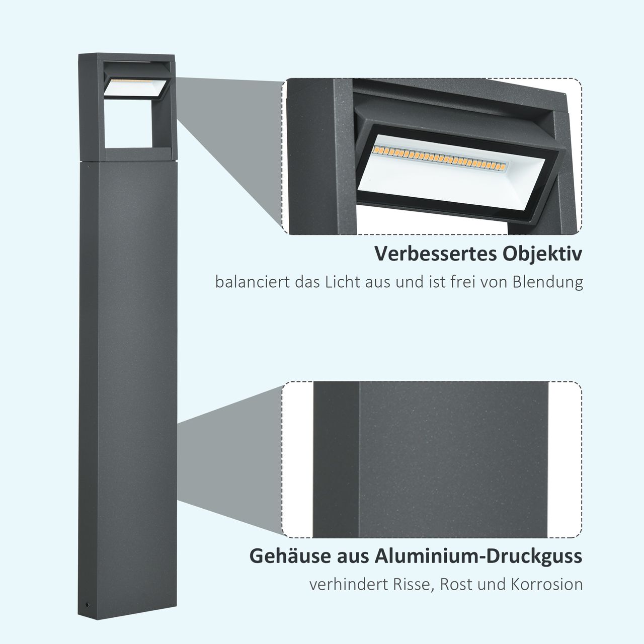 Outsunny Gartenlampe, Wegleuchte, LED Gartenleuchte Verstellbar IP65 Wasserdicht