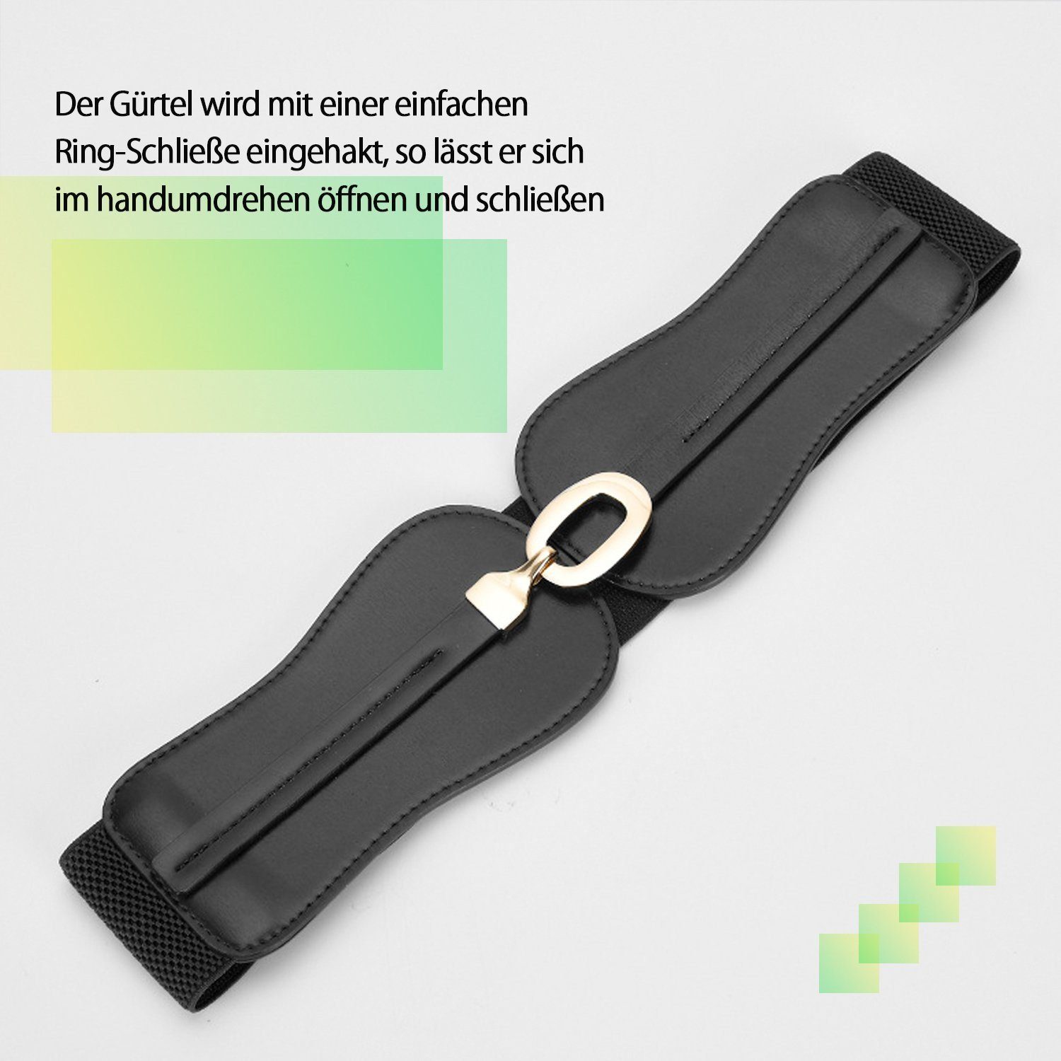 KUGI Taillengürtel Taillengürtel Elastischer Damengürtel-Metallschnalle-elastischer (für alle Gelegenheiten Kombinierbar mit allen Kleidern,Blusen, Longtops, Shirts, Jumpsuites etc, Doppelte Schicht Rindsleder Geeignet für Taillenumfang 70-80cm) Geei