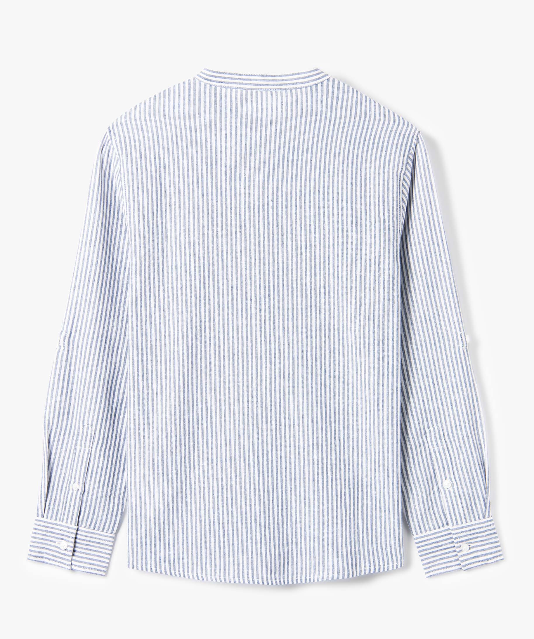 Chemise Garçon rayée à manches longues et col mao blanc | GEMO