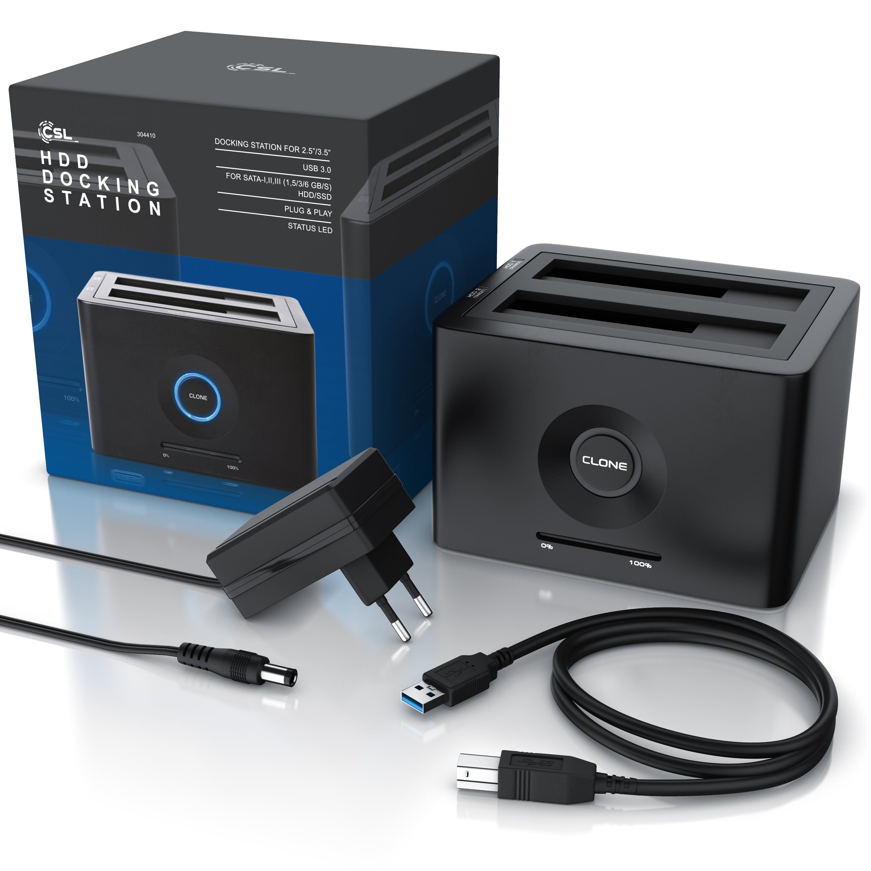 CSL Festplatten-Dockingstation, USB 3.2 Gen 1 Festplattendockingstation, Klonfunktion für 2,5