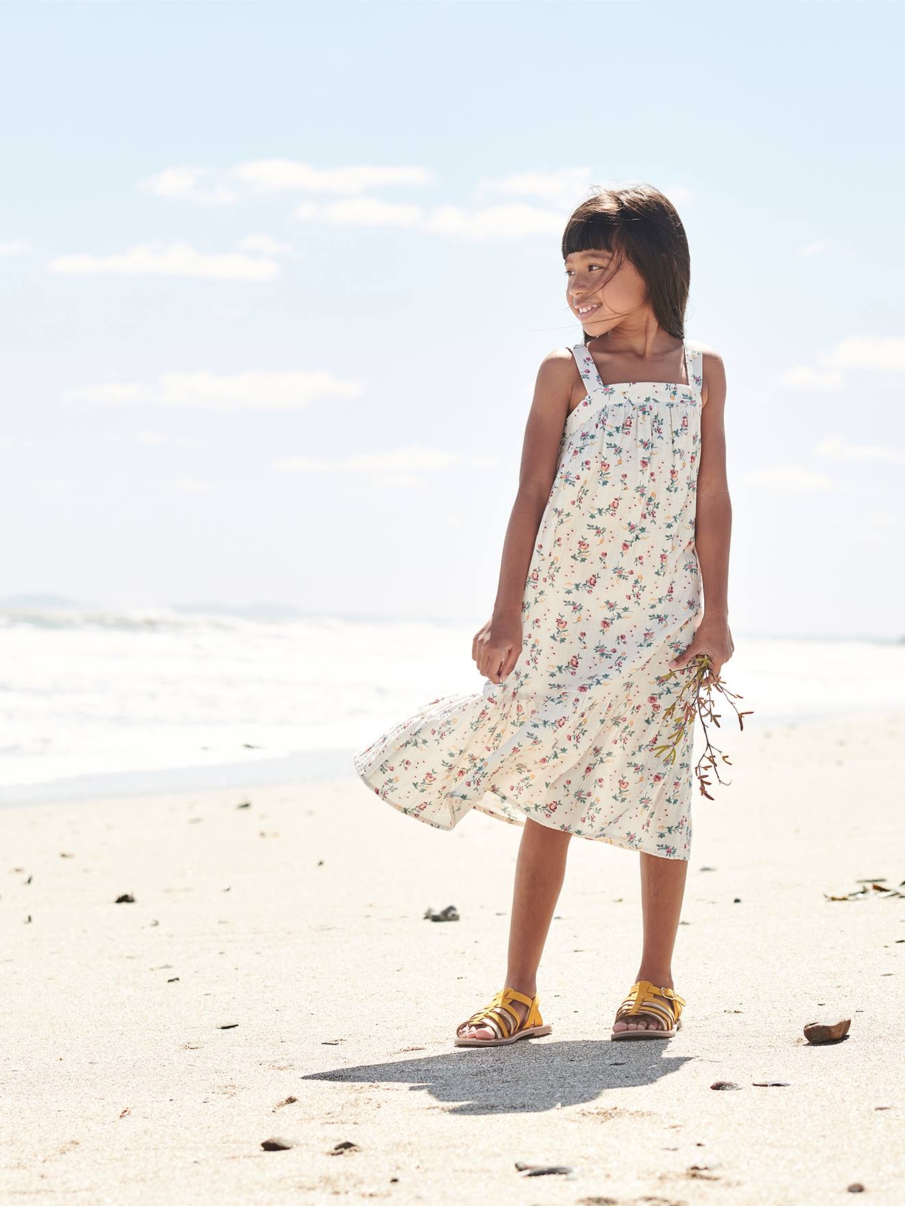 Robe longue en gaze de coton fille orange
