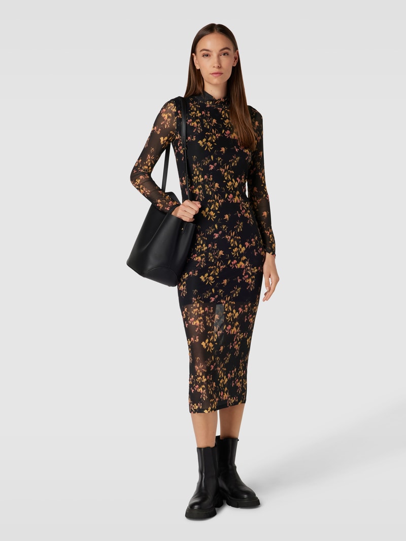 Midikleid mit floralem Muster Modell 'Nasuse' in schwarz
