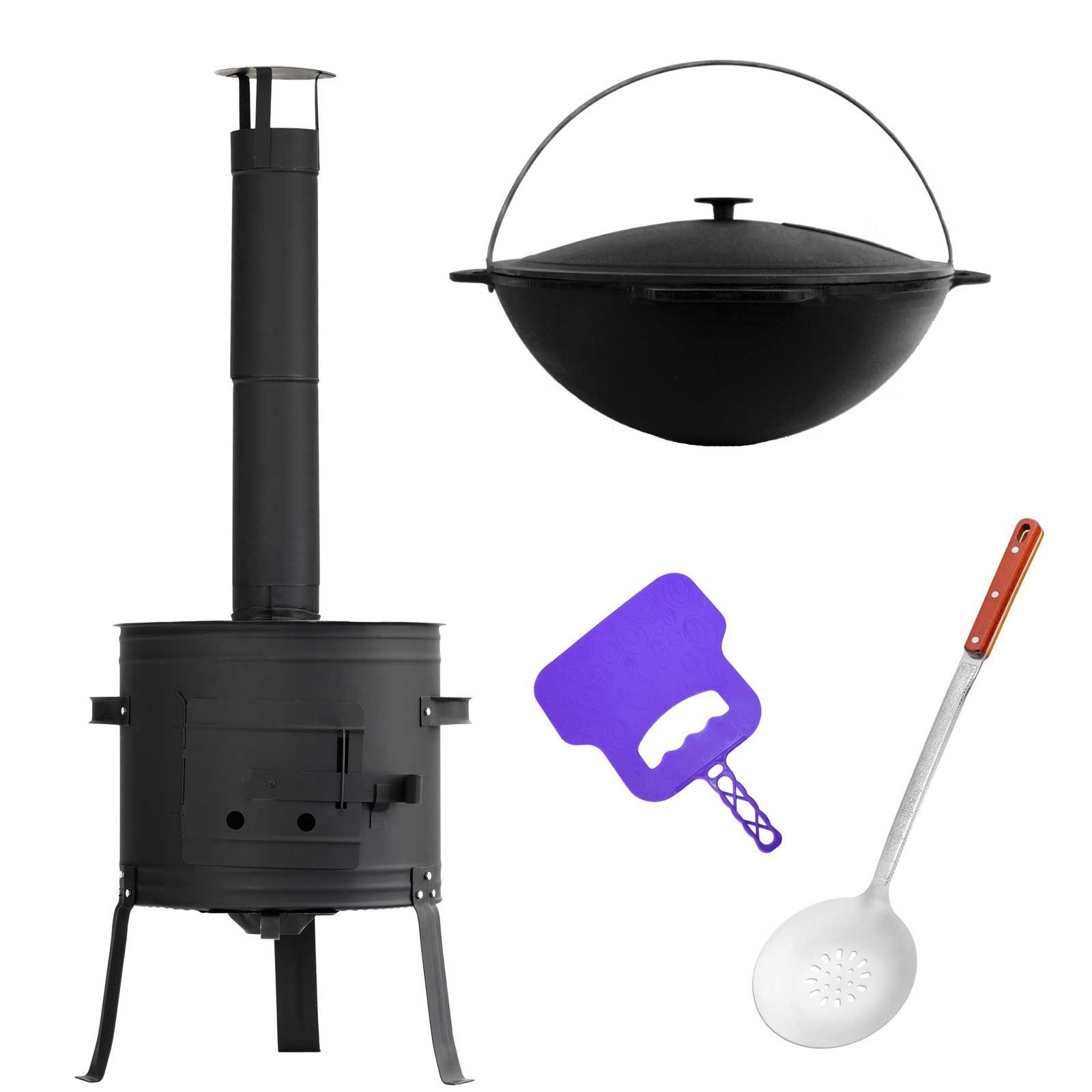 4BIG.fun Feuerstelle Ø35 Utschak 8L Kazan Schaumkelle Grillfächer, (Feuerofen mit Gulaschkessel)