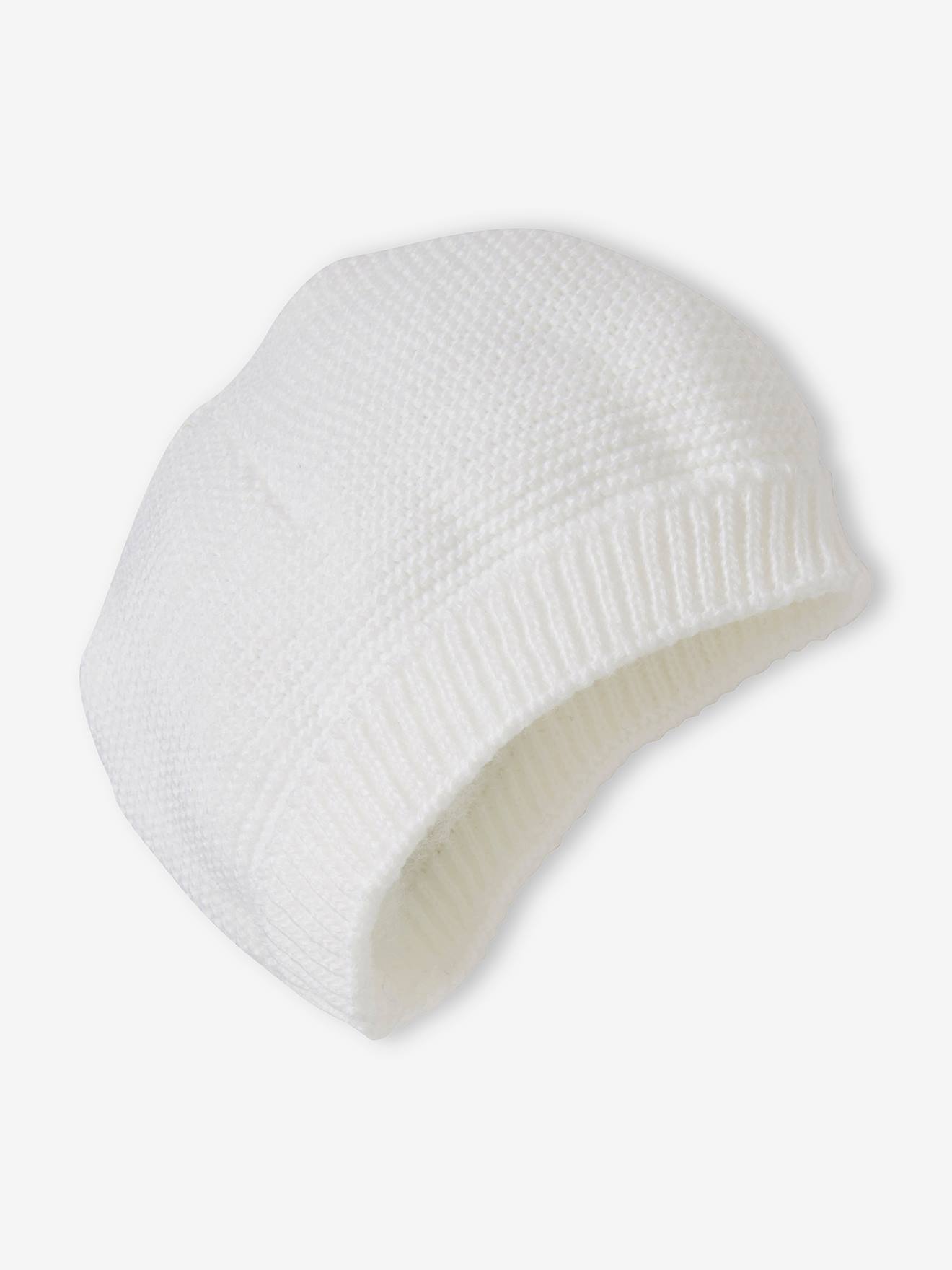 Bonnet en tricot bébé beige clair