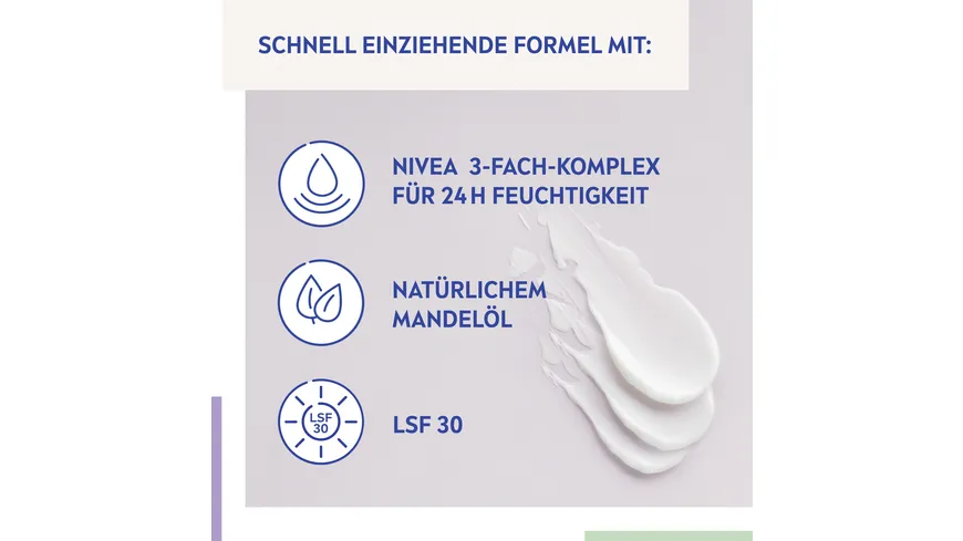 NIVEA Reichhaltige Tagespflege 24h Feuchtigkeit Trockene Haut LSF 30 50 ml