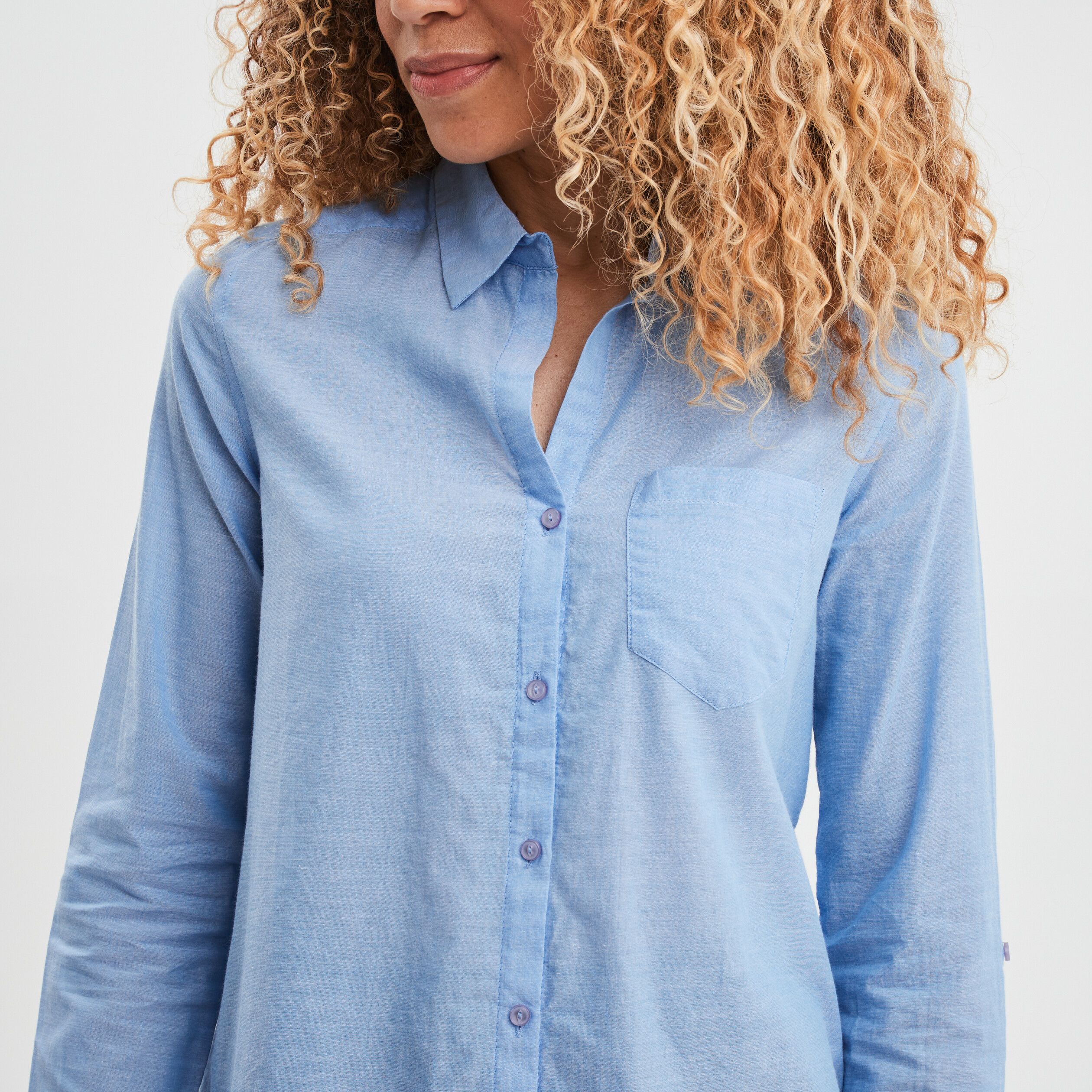 Chemise manches longues en coton bleu femme | La Halle