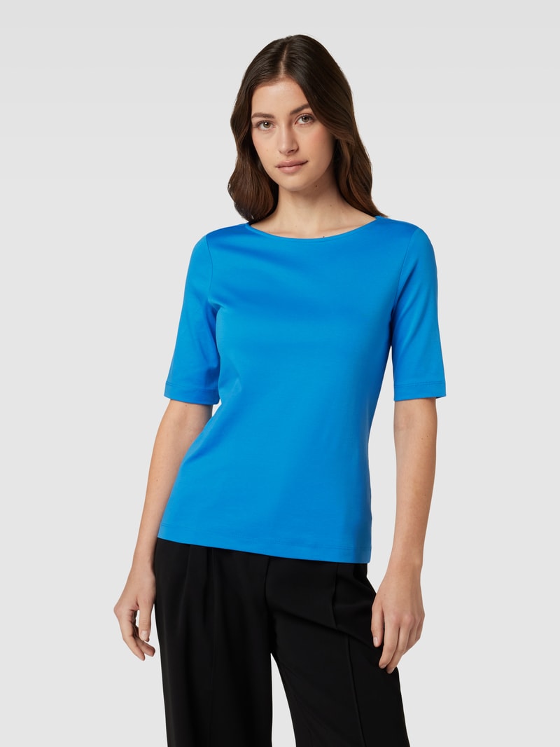 T-Shirt aus Baumwolle mit U-Boot-Ausschnitt in blau
