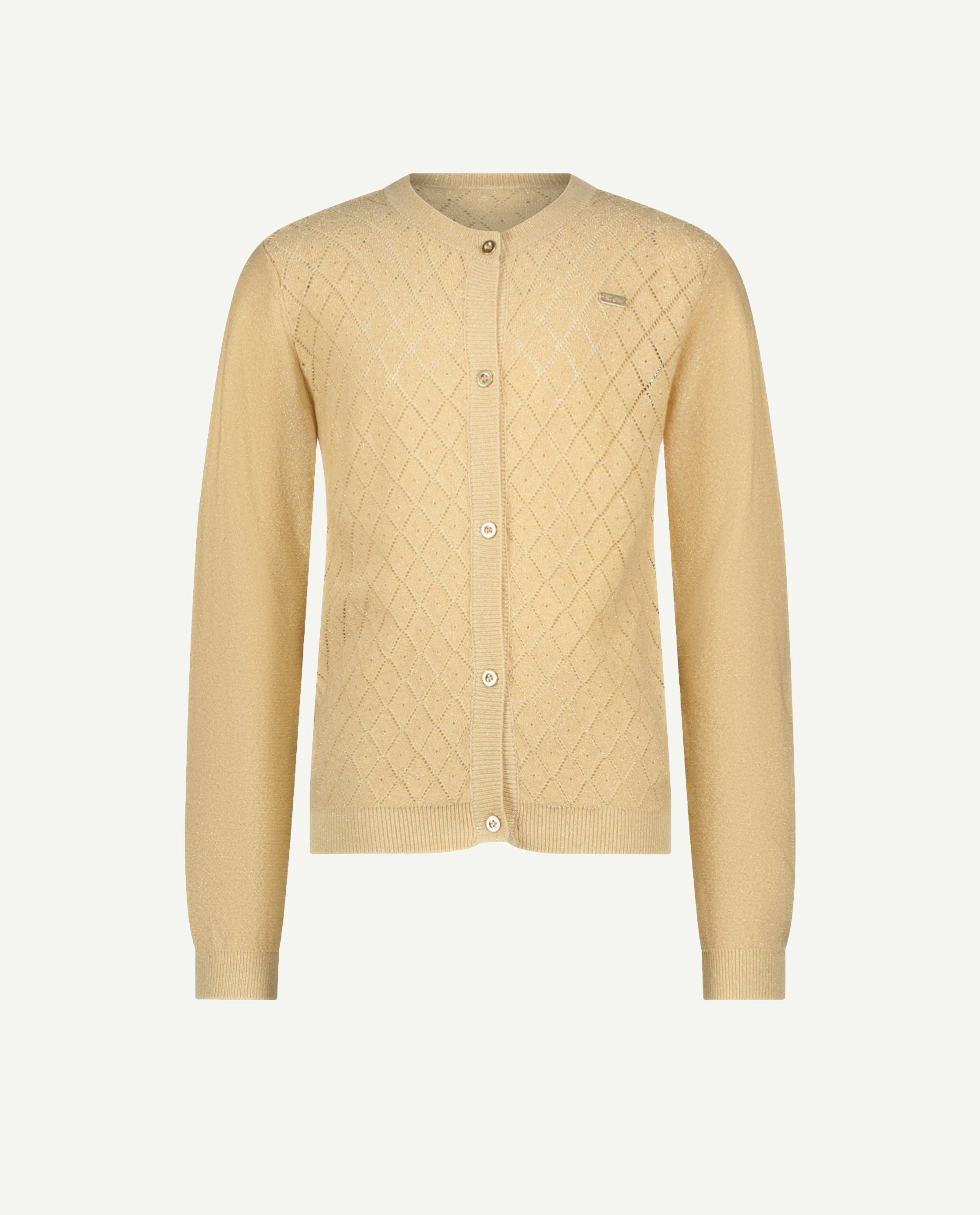 Cardigan Le Chic cu broderie ajurata, bej deschis festiv