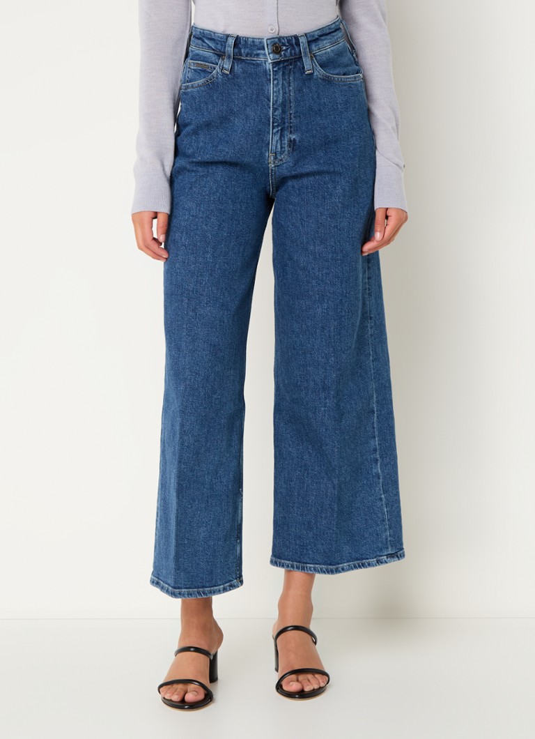 Pantaloni scurți din denim cu talie înaltă Calvin Klein, cu croi larg, spălare medie