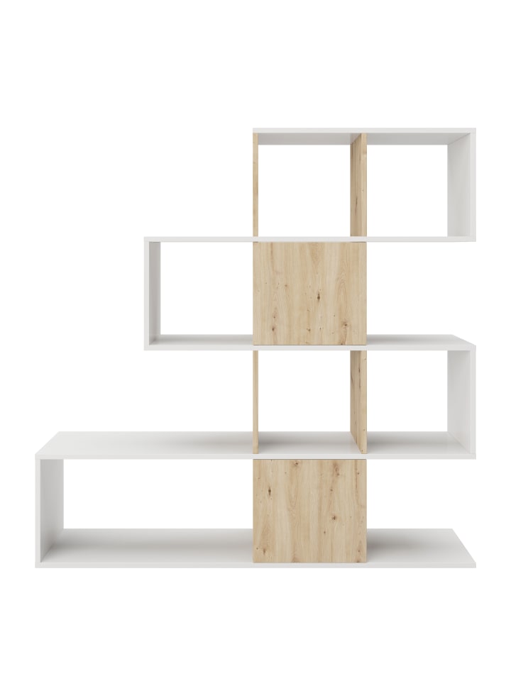 Phoenix Group AG  Staccato - Bücherregal, Büroregal, Raumteiler mit 2 geheimen Fächer, asymmetrische Aufteilung, weiss/artisan eiche, B/H/T: 132,1x132,3x31cm günstig kaufen onesize