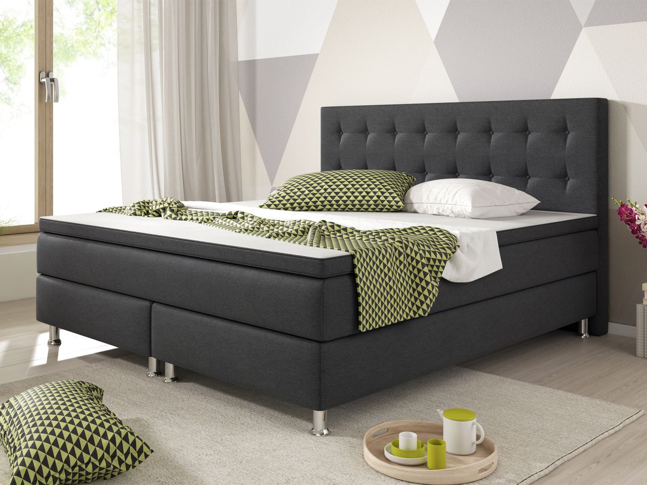 IHG Boxspringbett Köln 180x200 Webstoff Anthrazit