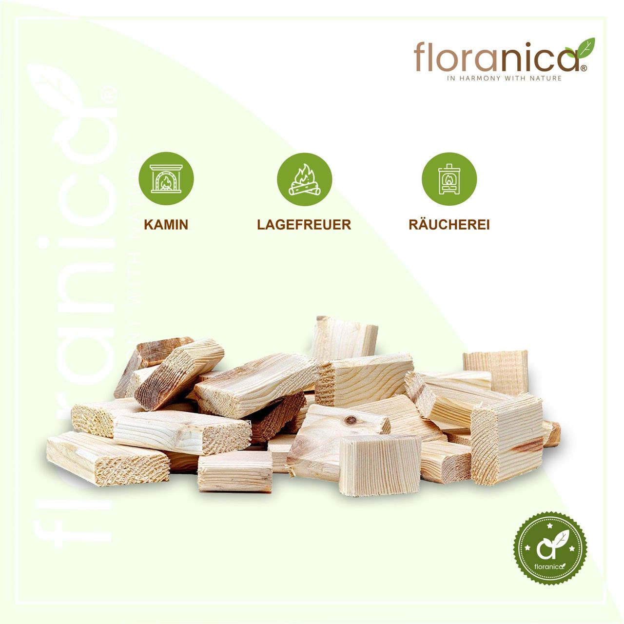 Pemicont Floranica 20kg Holzblöcke Holzstücke Holzklötze Feuerholz Anmachholz Brennholz Anzündholz für Kamin Ofen Feuerschalen Lagerfeuer fein geschliffen und trocken