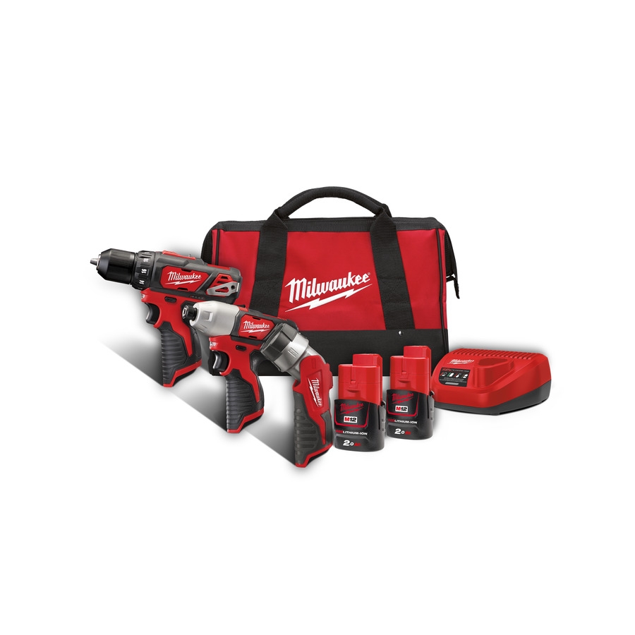 Milwaukee 4933441225 M12BPP3A-202B Akumulatorska bušilica M12BDD + udarni odvijač M12BID + LED svjetiljka M12 12V 2.0Ah