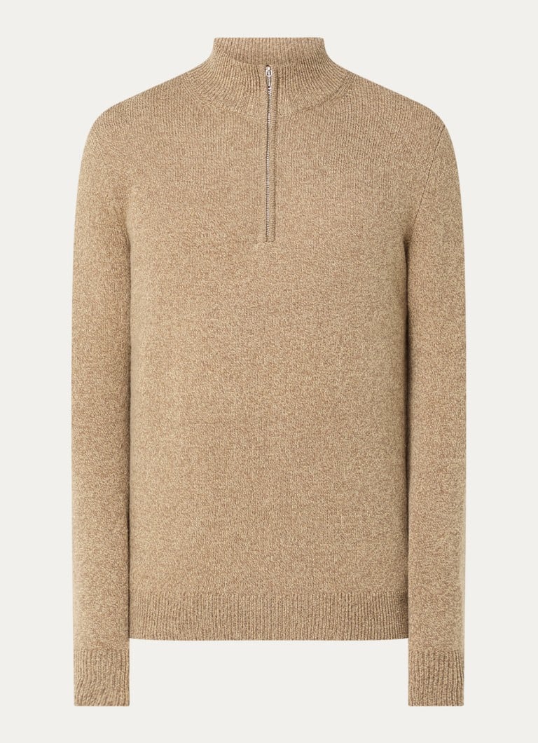 Profuomo Fine-knit sweater in wool blend with half zip