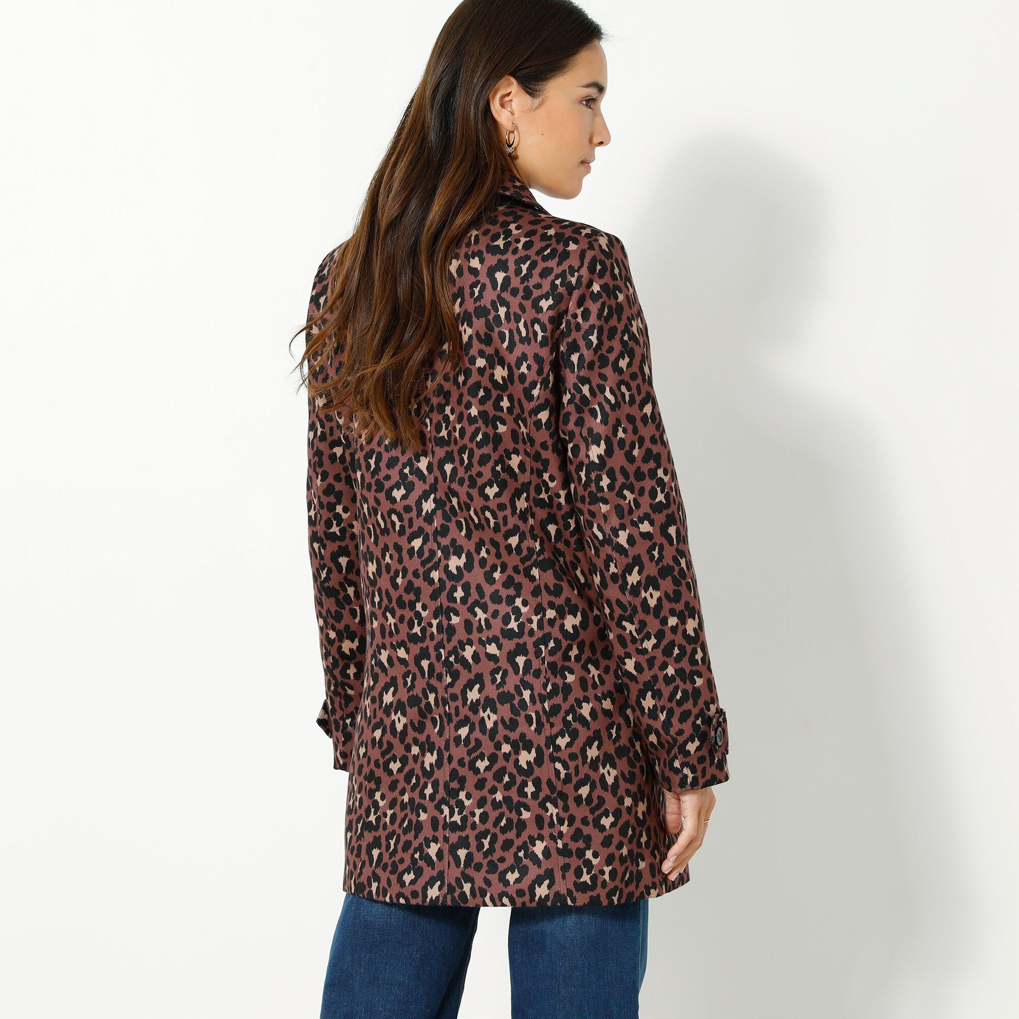 Manteau caban imprimé peau de bête aspect drap de laine