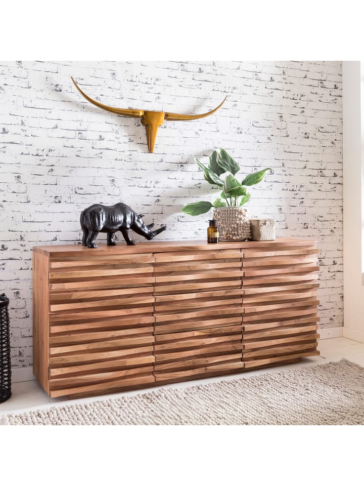 KADIMA DESIGN Sideboard 160 x 75 x 43 cm Massiv-Holz Natur Baumkante Anrichte günstig kaufen onesize