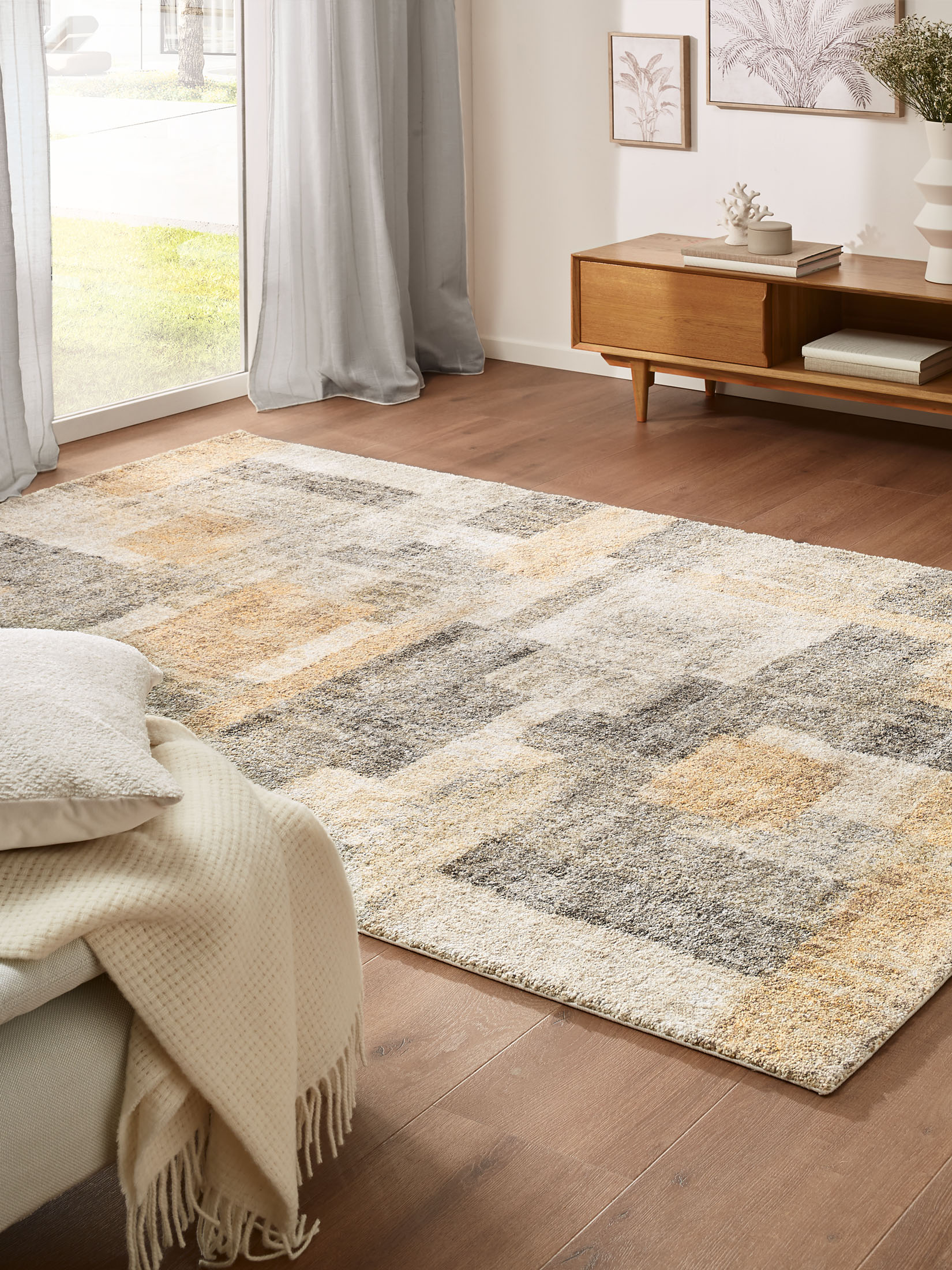 Mellow Moderner Teppich, Grau/Gold