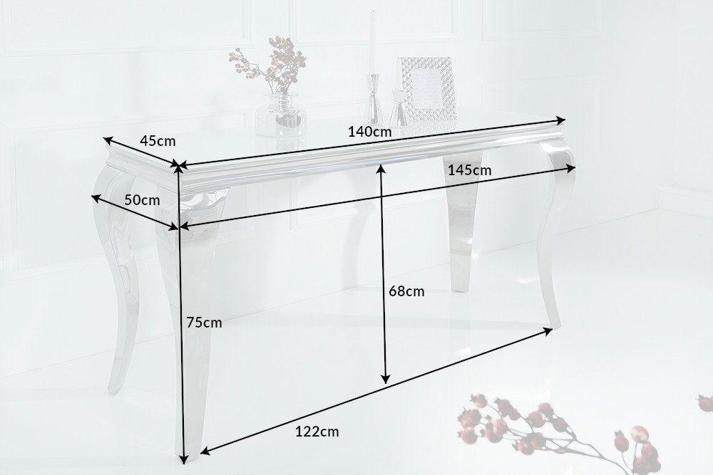 riess-ambiente Konsolentisch MODERN BAROCK 145cm weiß / silber (Einzelartikel, 1-St), Flur · Opalglas · Edelstahl · eckig · Wohnzimmer
