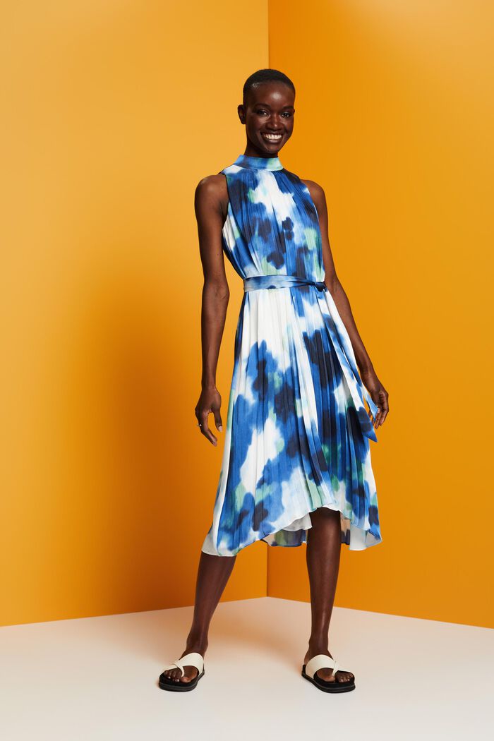 Midikleid in Crinkle-Optik mit Allover-Print