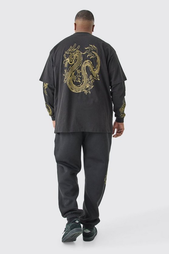 Plus Oversize T-Shirt Trainingsanzug mit Drachen-Print