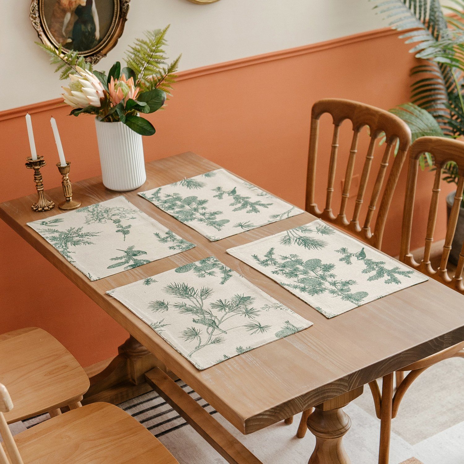 FELIXLEO Tischsitz Tischsets mit Nadelzweig botanisch Urlaub Dekoration 4 Stück 32*45cm, (4-tlg)