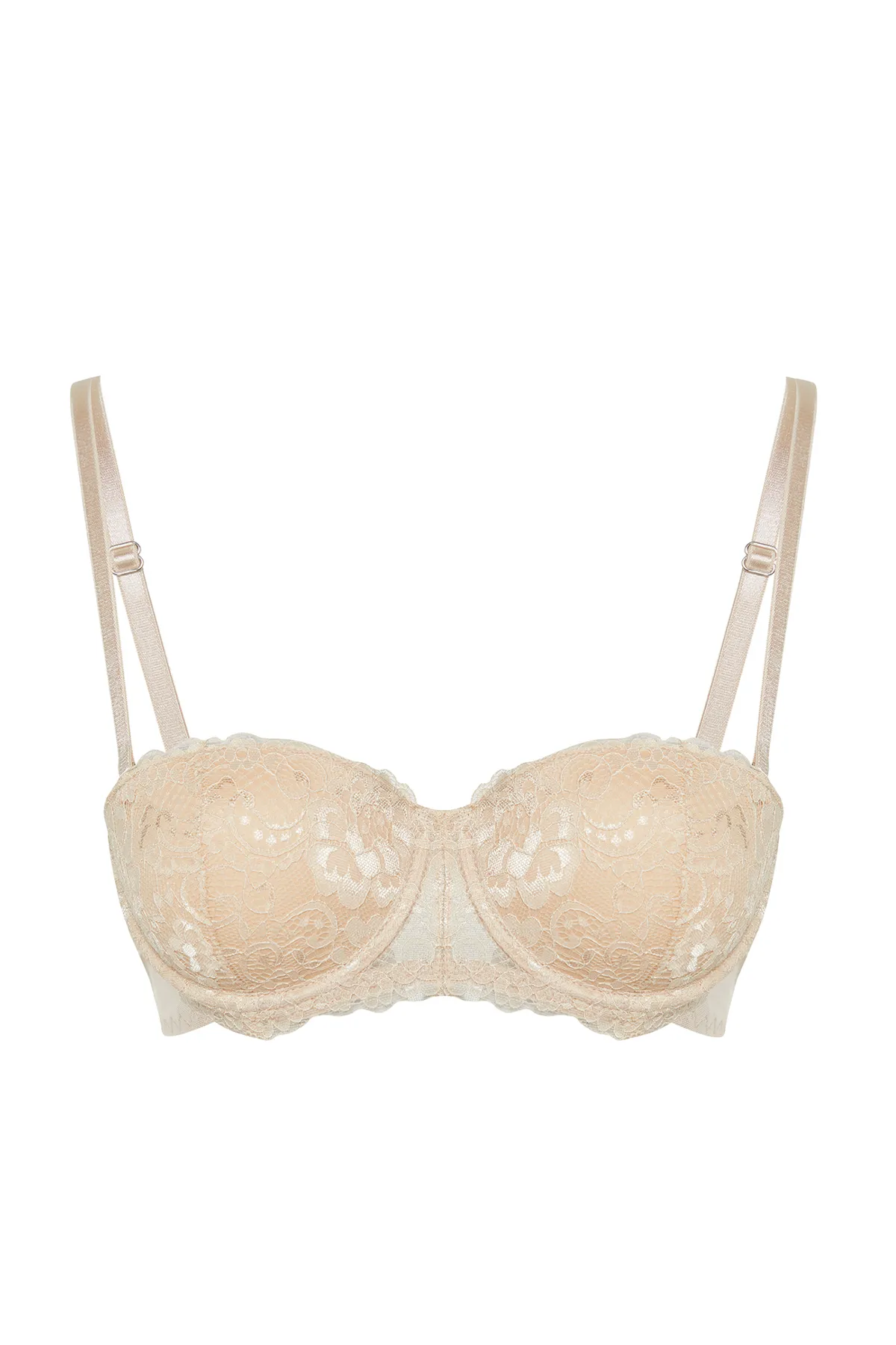 Trendyol Collection  Hautfarbener Push-Up-BH mit Spitzenträgern und String-Trägern THMSS24SU00021