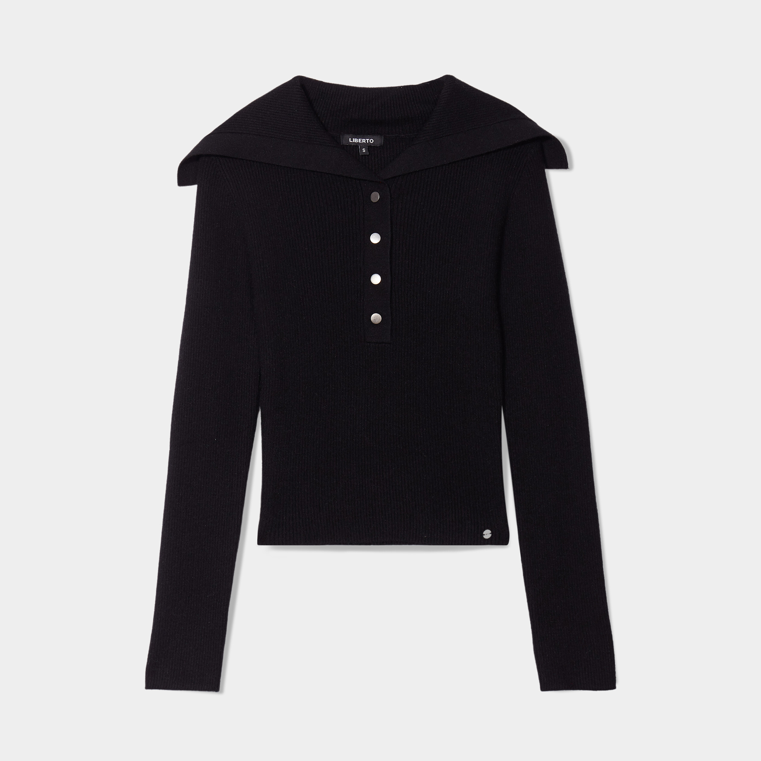 Pull col camionneur boutonné Liberto noir femme | La Halle