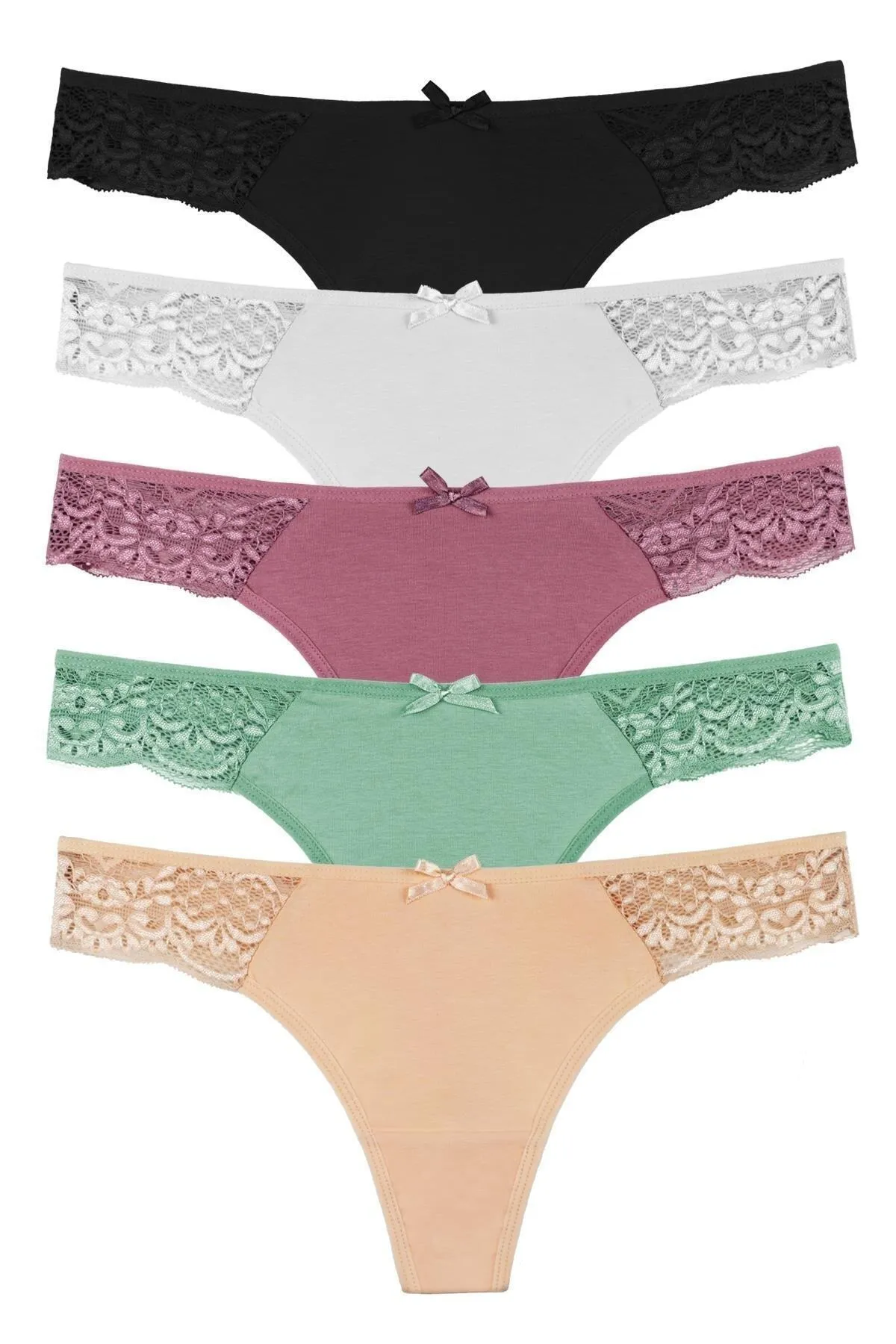 Sensu  5-teiliges Höschen-Set mit Spitzen-Tanga für Damen – Kts2075 (breite Größe)