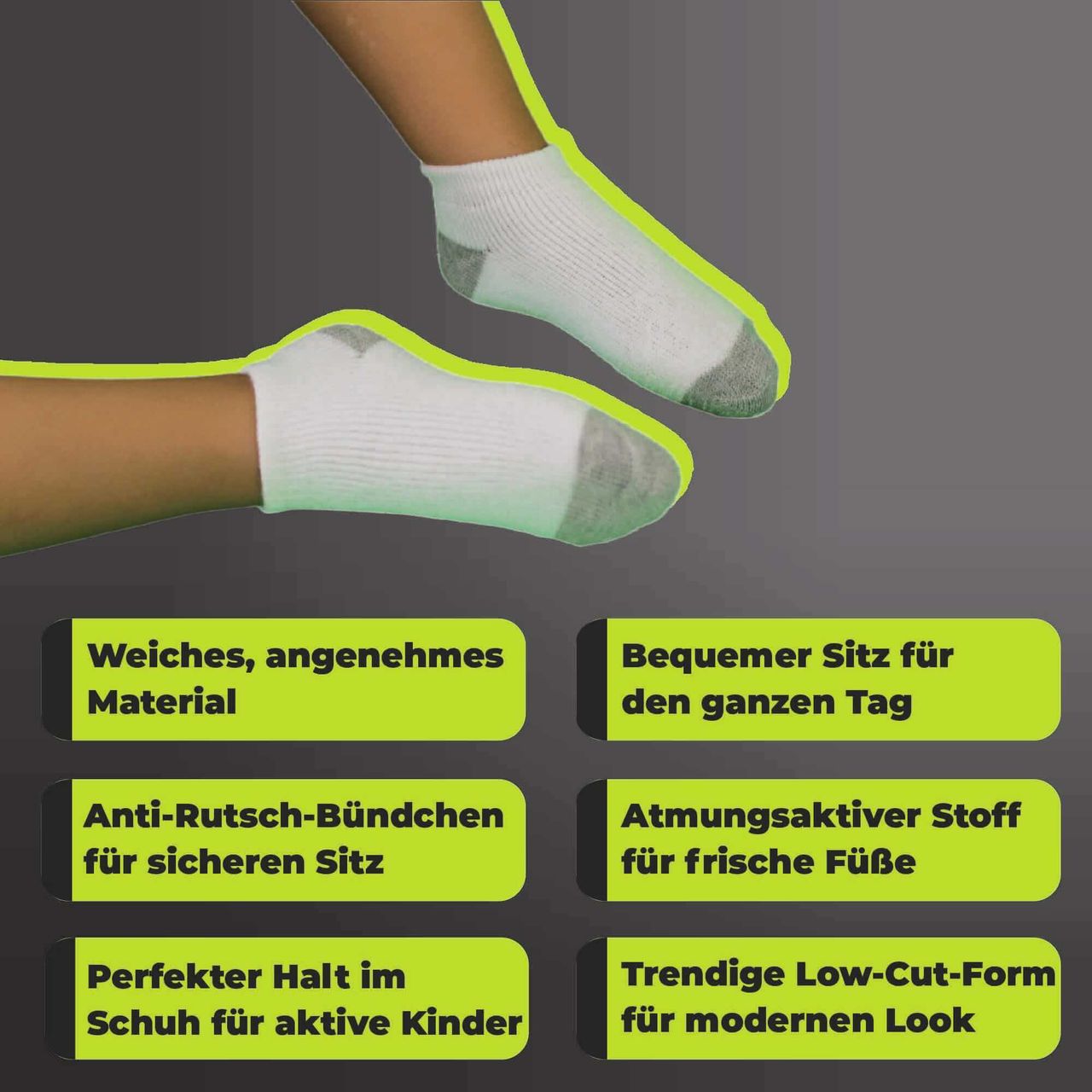 Athletech 6 Paar Low-Cut-Sportsocken für Kinder 2-3 Jahre bis Gr. 28 grau weiß