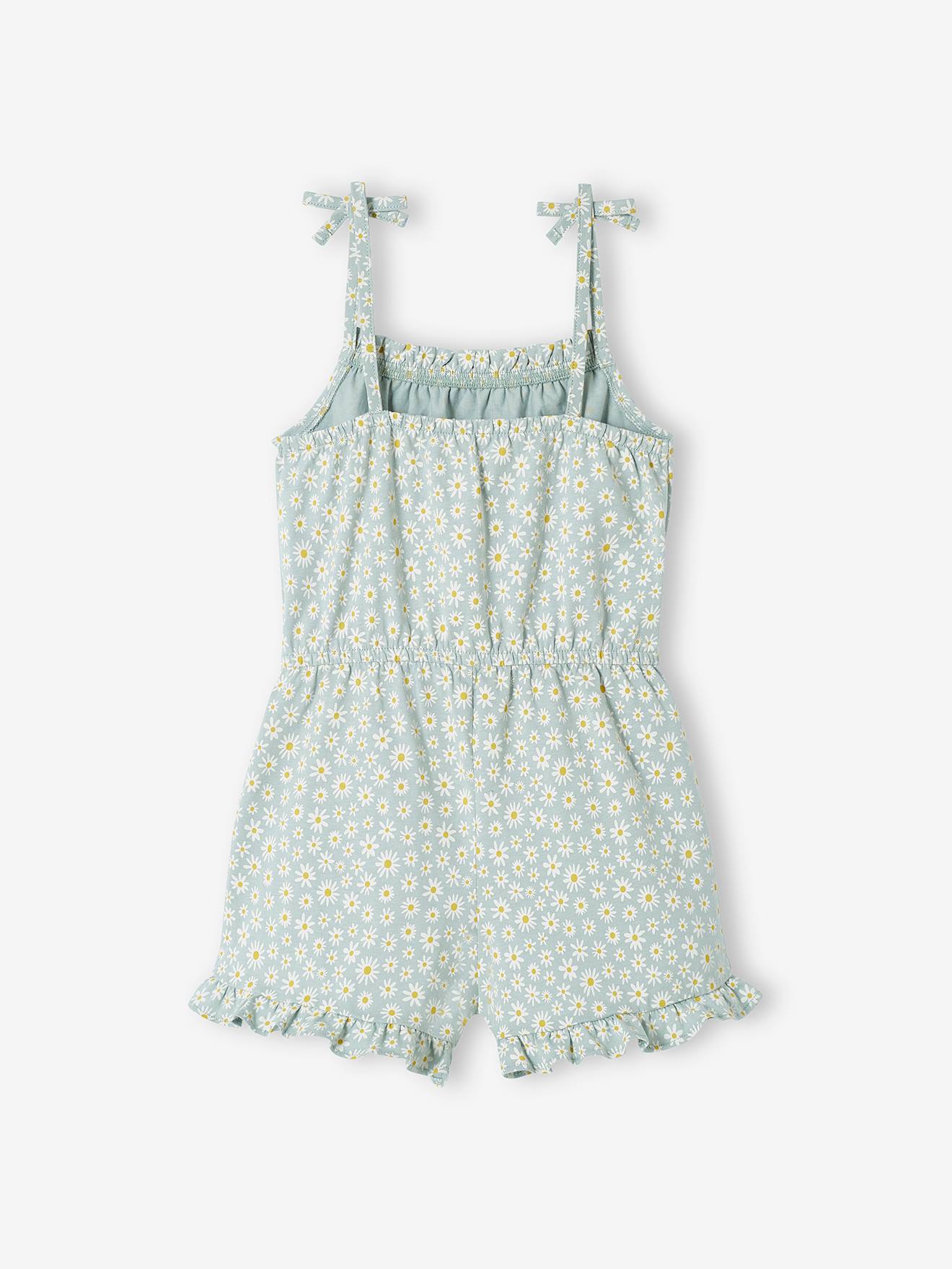 Combi-short à bretelles fille beige imprimé