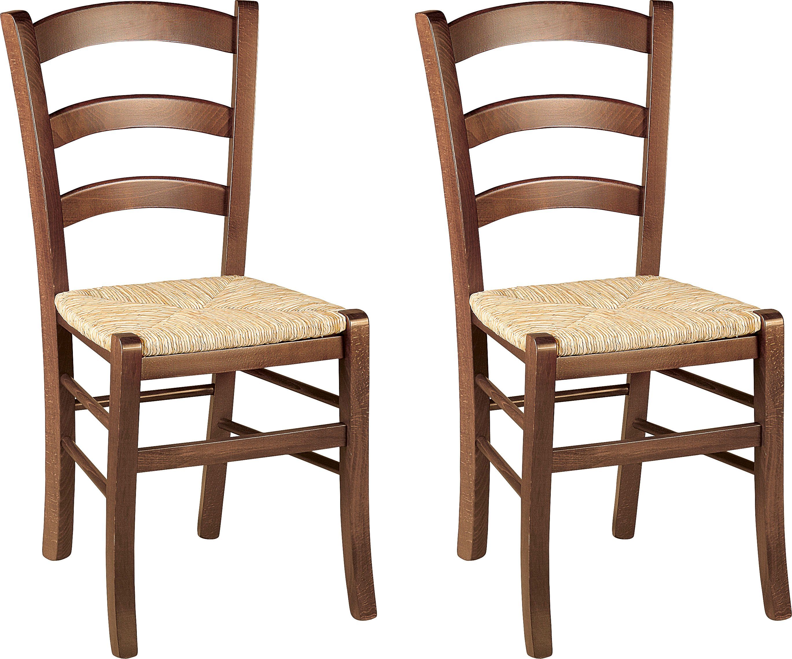 Home affaire 4-Fußstuhl Super Paesana (Set, 2 St), aus Massivholz Buche mit Sitz aus Grasgeflecht