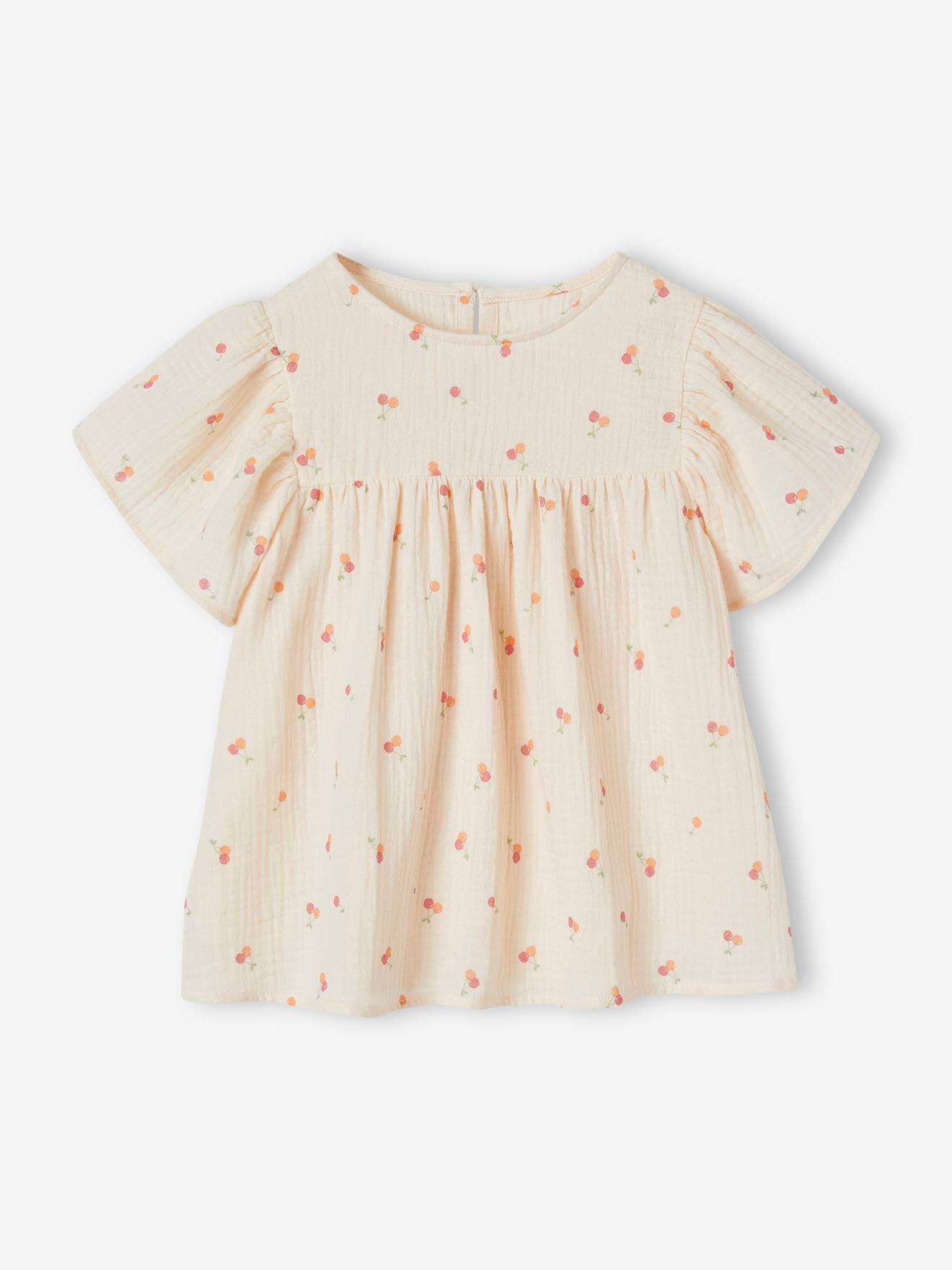 Vertbaudet Mädchen Bluse mit Schmetterlingsärmeln, Bio-Baumwolle - rosa