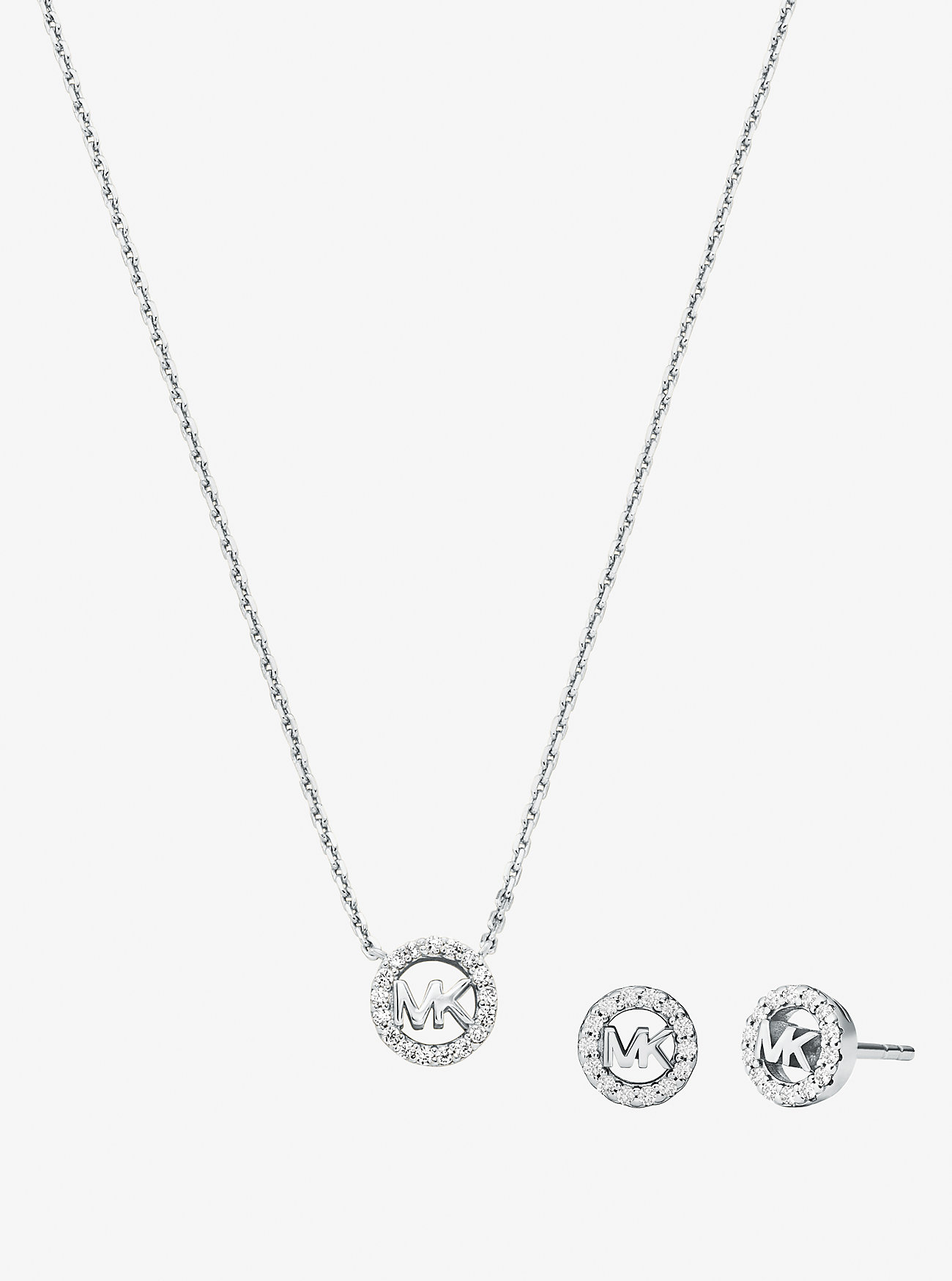 Set regalo Fulton con collana e orecchini con logo pavé placcati in metallo prezioso e argento sterling - ARGENTO